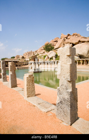 Ruins of a bazaar, Krishna Bazaar, Hampi, Karnataka, India Stock Photo