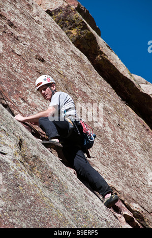 Climber on the cliffs, Eldorado Canyon State Park, Eldorado Springs, Colorado. Stock Photo