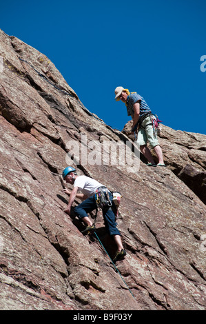 Climbers on the cliffs, Eldorado Canyon State Park, Eldorado Springs, Colorado. Stock Photo