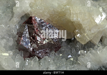 Sphalerite, black crystals on quartz Stock Photo