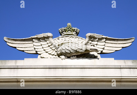 Insignia of the Royal Air Force above the entrance door to the Air Forces Memorial in Runnymede, Surrey. Stock Photo