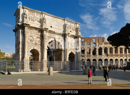 People in front of triumphal arch, Arch of Constantine, Rome, Latium, Italy Stock Photo