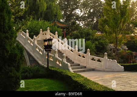 Footbridge in park, ChangPu River Park, Beijing, China Stock Photo