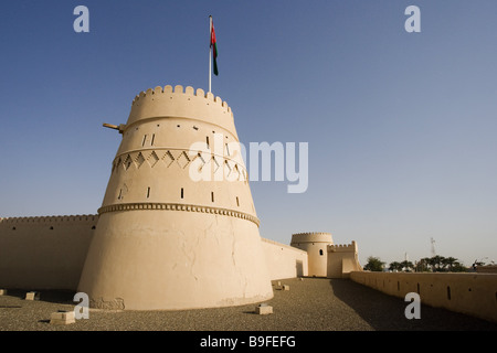 United Arabic emirates Buraimi fort Al-Khandak detail sheikdom oasis-city castle castle complex fortress round-towers Stock Photo