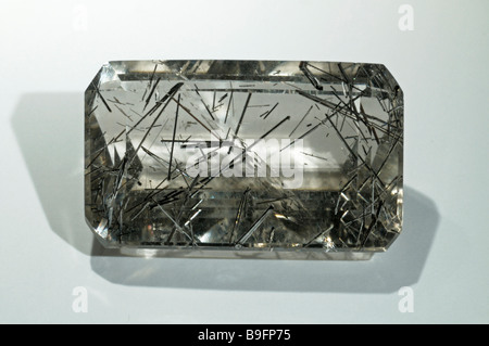 Tourmaline in quartz, cut studio picture Stock Photo
