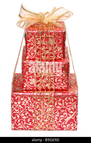 Three gift wrapped parcels Stock Photo