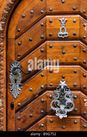 Medieval house door closeup. Stock Photo