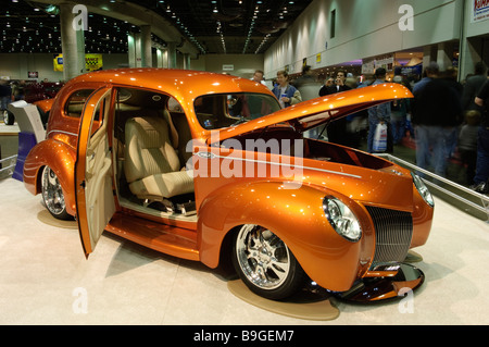 1940 Ford Two Door Sedan hot rod at the 2009 Detroit Autorama. Stock Photo