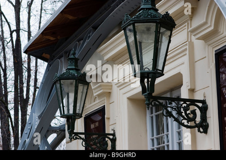 Petrin Lookout Tower entrance hall exterior lights. Prague. Stock Photo