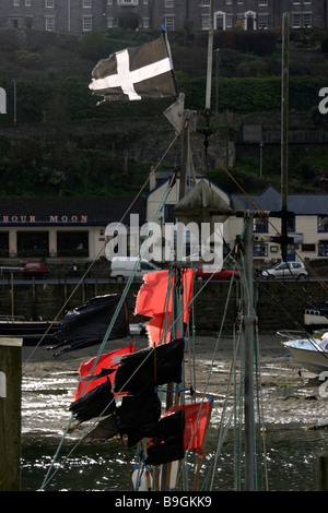 Cornish flag flying on fishing boat Stock Photo