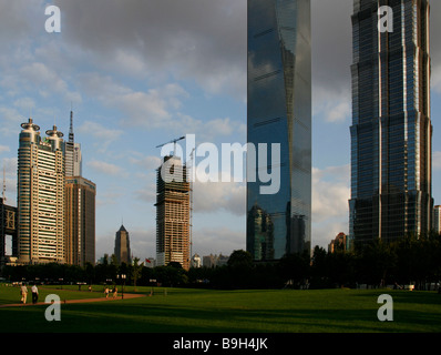 China, Shanghai, Pudong. World Financial Center and Jin Mao Tower. Stock Photo