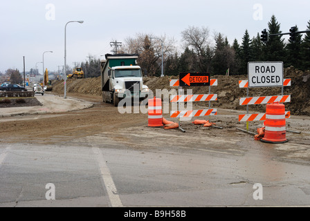 Earthen dike construction on the Red River in Fargo Stock Photo