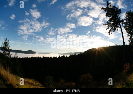 The view of the Saanich Inlet from the summit of the Malahat on Vancouver Island, British Columbia, Canada. Stock Photo