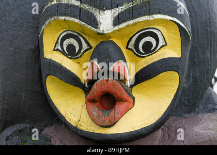 Face on a Native American totem pole, detail, Royal BC Museum, Victoria, Vancouver Island, British Columbia, Canada, North Amer Stock Photo