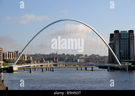 Wide view of the Millennium bridge, Newcastle-upon-Tyne, with the Baltic art gallery edge of frame. Stock Photo