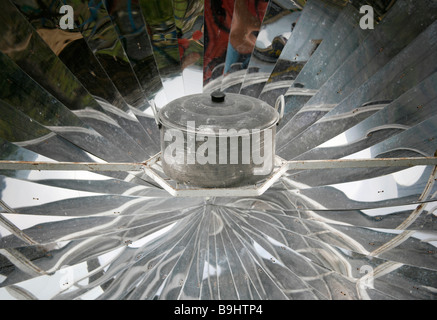 Eco friendly solar heater for boiling water in the himalayan mountains in Nepal Stock Photo