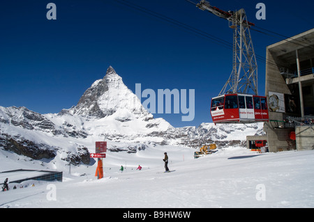 Matterhorn mountain from below Trockener Steg Cable Car, Switzerland Stock Photo