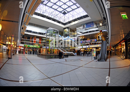 Main hall with water clock in the Europa Center, Berlin, Germany, Europe Stock Photo