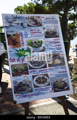 Croatia Dalpatia Makarska Riviera Promajna pub menu Europe destination gastronomy beach-pub beach-restaurant restaurant foods Stock Photo