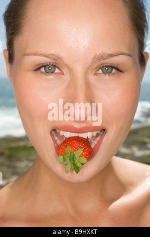 Female with fruit Stock Photo