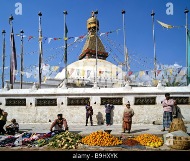 Market in front of the Boudhanath stupa, Kathmandu, Nepal, South Asia Stock Photo