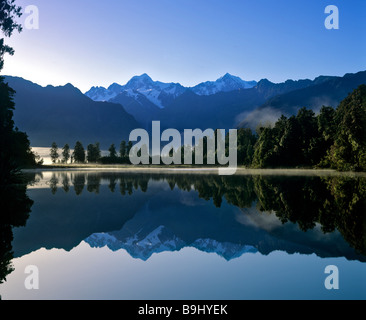 Matheson Lake with Aoraki or Mount Cook reflected on surface, Southern Alps, South Island, New Zealand