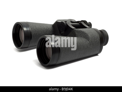 Black binoculars on white background Stock Photo