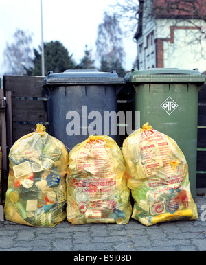 Recycling, yellow bags, bins, Germany Stock Photo