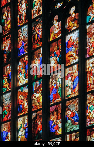 Close-up detail of a stained glass window in the Duomo Milan Stock Photo