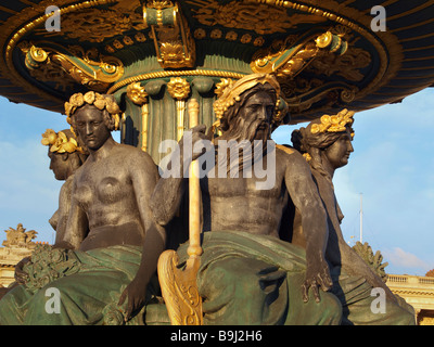Figures on a fountain on Place de la Concorde Square, Paris, France, Europe Stock Photo