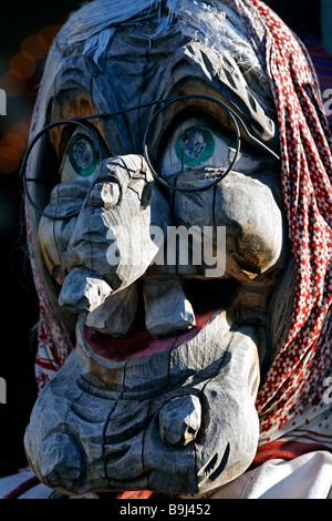 Carved head of a witch, ugly face with a wart on the nose, Wernigerode, Harz, Saxony-Anhalt, Germany, Europe Stock Photo
