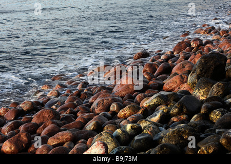 Red and black stones on a beach, Playa de Santiago, La Gomera, Canary Islands, Spain, Europe Stock Photo