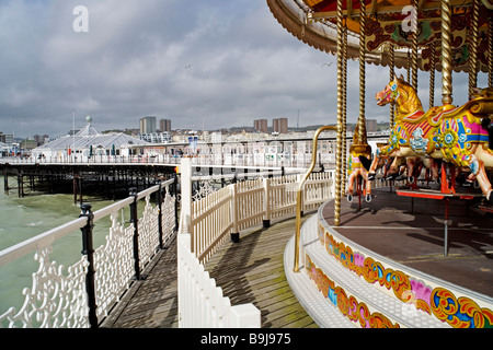 Carrousel, merry-go-round on the pier in Brighton, Sussex, Great Britain, Europe Stock Photo
