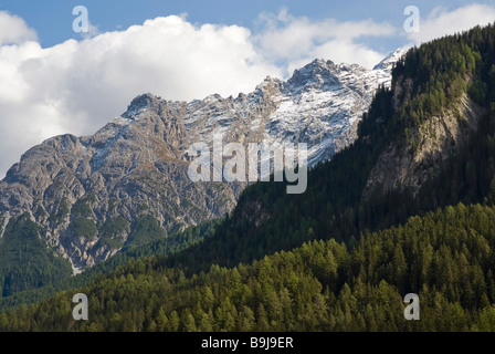 Mount Piz Zuort, 3119 metres above sea level, and wooded slopes in the Unterengadin Dolomites, Switzerland, Europe Stock Photo