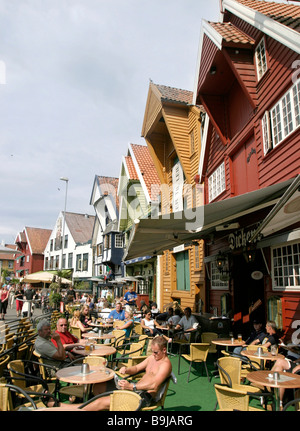 Restaurants at the harbour of Stavanger with its traditional timber houses, Stavanger, Norway, Scandinavia, Europe Stock Photo