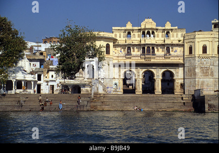 Udaipur, India. Gangaur Gat, viewed from Lake Pichola. Stock Photo