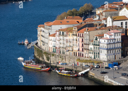 View of the historic centre of Porto with the Rio Duoro River from the Vila Nova de Gaia quarter, Porto, UNESCO World Cultural  Stock Photo