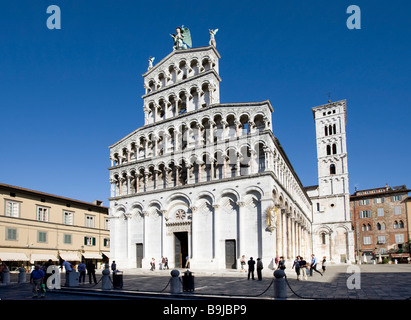 The west facade of San Michele Church, Pisan Romanesque art, Piazza San Michele, Lucca, Tuscany, Italy, Europe Stock Photo