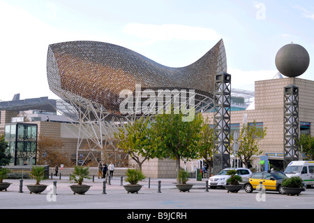 Peix, fish, close-up of the sculpture by Frank Owen Gehry at the Port Olimpic, the harbour of Barcelona, Catalonia, Spain, Euro Stock Photo