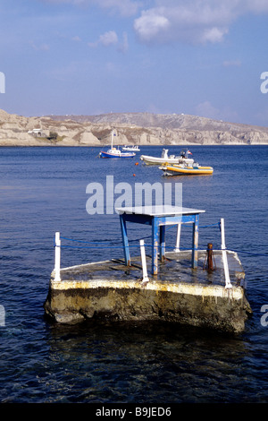 Table on the sea, in the south of the island at Akrotiri beach, Akrotiri, Santorini or Thira, Cyclades, Aegean Sea, Mediterrane Stock Photo