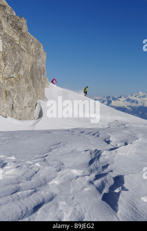 Skiers on Tour Saint Martin, Col du Pillon, skiing region Glacier 3000, Gstaad, Western Alps, Bernese Oberland, Switzerland, Eu Stock Photo