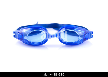 Blue swimming goggles cutout against a white background Stock Photo