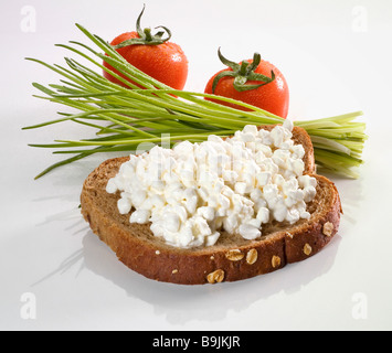 Cottage cheese on a slice of bread Stock Photo