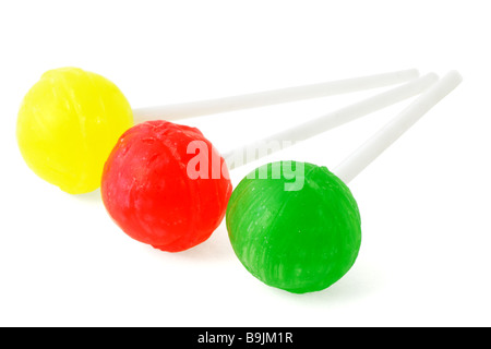 Three colorful lollipops isolated on white background Stock Photo
