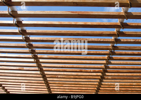 Wooden slats form a pattern and creates shade in Darwin in Australia's ...
