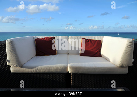 Sofa on an oceanside patio Stock Photo