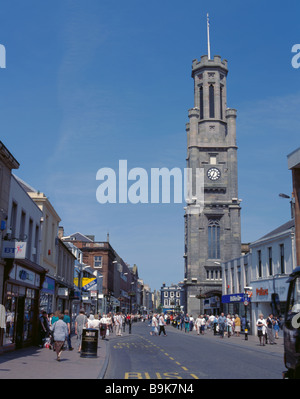 Ayr, Ayrshire, Strathclyde Region, Scotland, UK. Looking north down the high street with Wallace Tower Stock Photo