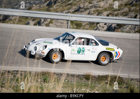 White Renault Alpine A110 Berlinette sports car racing in the classic car rally Mallorca Stock Photo