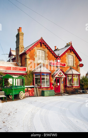 The Traditional Post Office at Somerleyton in the Snow, Suffolk Stock Photo