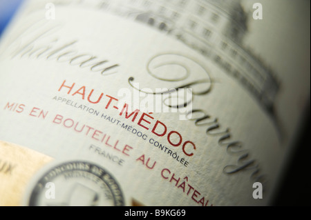 Chateau Barreyres haut medoc wine bottle label closeup Stock Photo